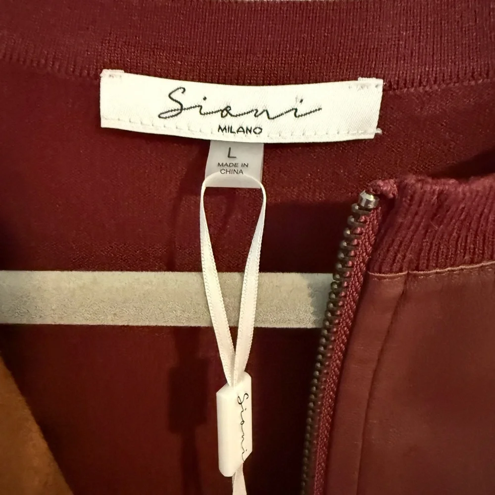 Sioni Milano Faux Leather Front Zippered Cardigan Sweater Size Large NWT - Picture 3 of 7